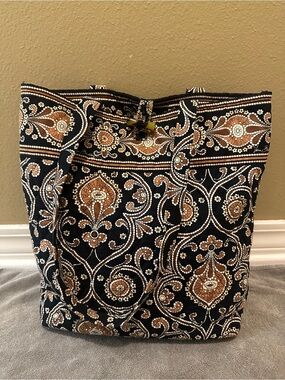 Vera Bradley Black Quilted Tote with Brown Paisley Pattern
